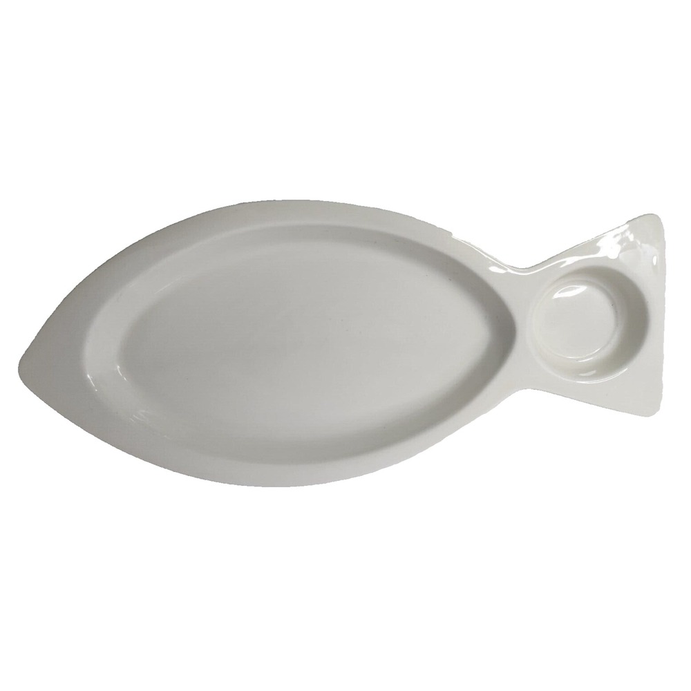 Vintage Hall Pottery White Fish Shaped Appetizer Platter Chip & Dip Serving Dish